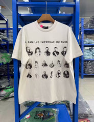 Enfants Riches Déprimés Commemorative Russian Royal Family Print Unisex Cotton Washed Aged Loose Short Sleeve Tee