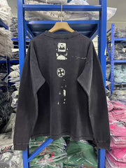 Trendy ERD melancholic second-generation washed and worn long sleeved T-shirt for men and women, loose casual round neck pullover base shirt