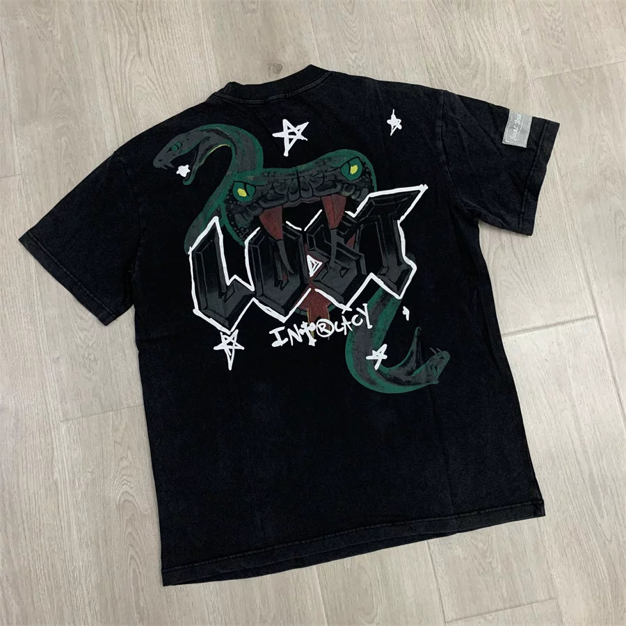Meichao Lost Retro Washed Medusa Printed Men's and Women's Loose Cotton Round Neck Short sleeved T-shirt