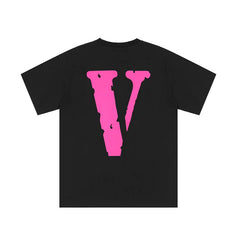VLONE Pink Big V Print Loose Casual Unisex Couple High Street T-Shirt