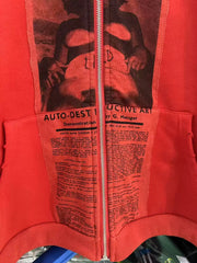 Enfants Riches Déprimés Red Portrait Patch Distressed Zip‑Up Hooded Cardigan