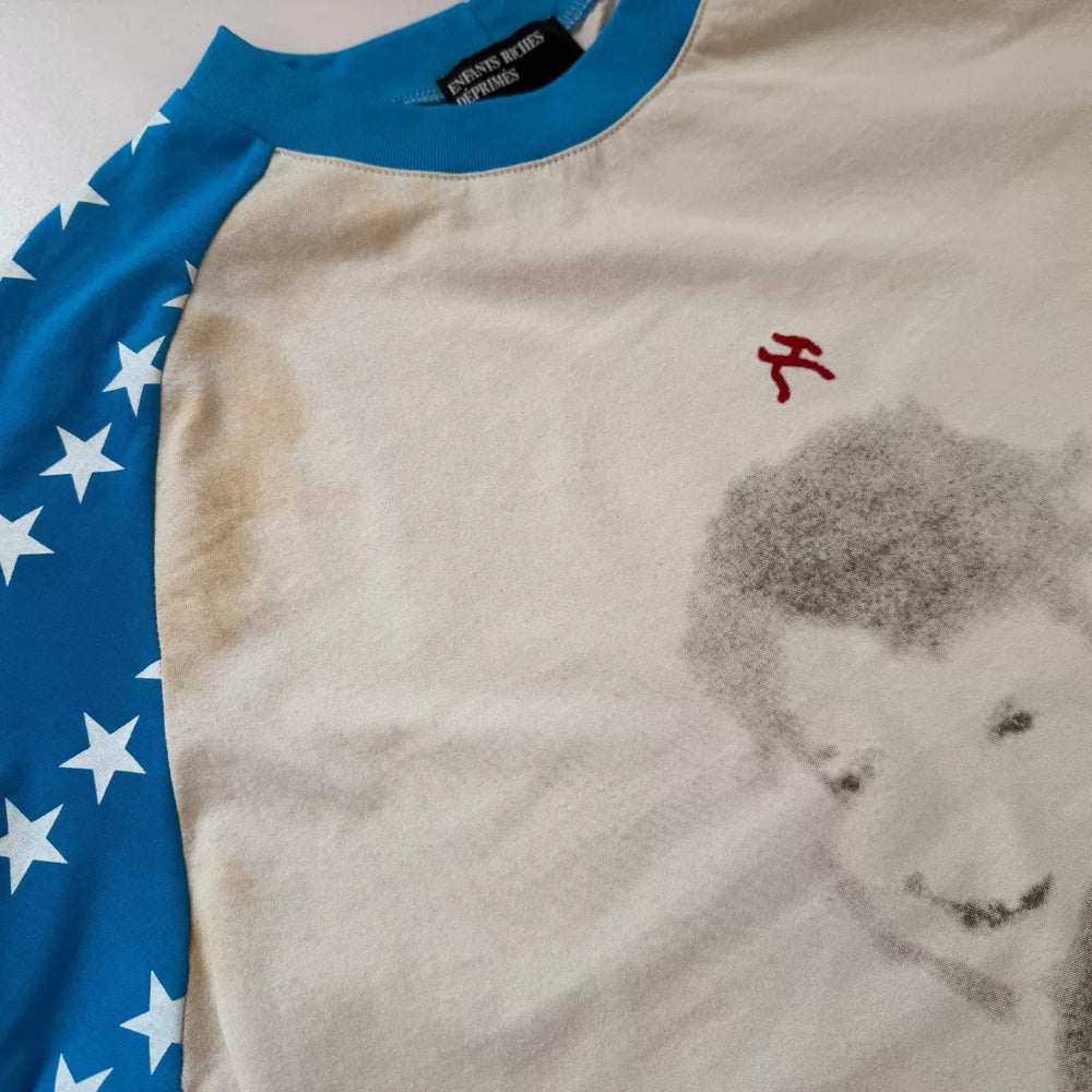 Enfants Riches Déprimés Blue & White Contrast Star Print Unisex Vintage Spray-Dirty Craft Short Sleeve Tee