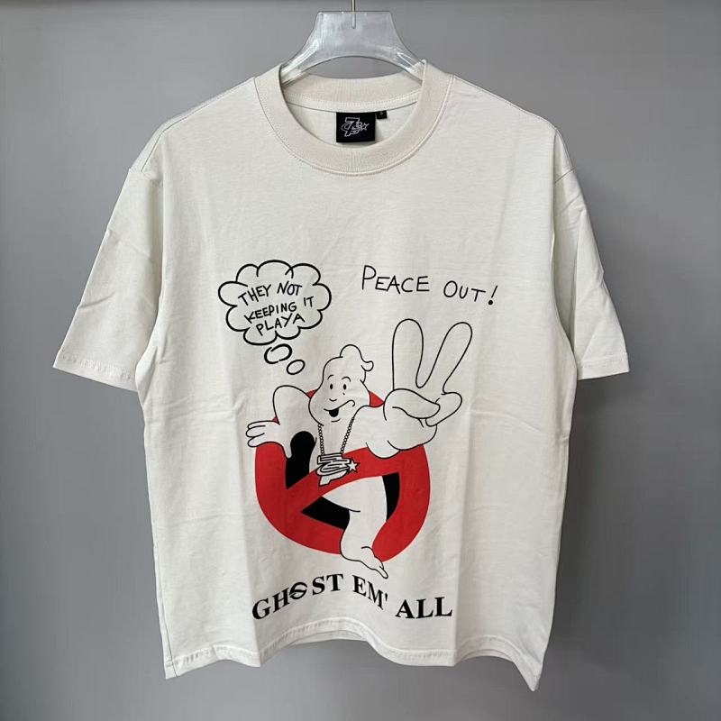 Triple Sevens Off‑White Ghost Cartoon Slogan Graphic Tee
