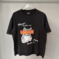 Triple Sevens Vintage Black Owl Miami Slogan Graphic Tee