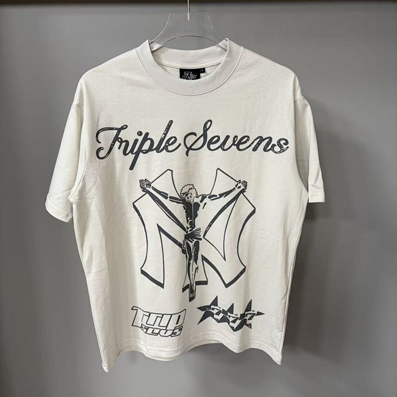 Triple Sevens Off‑White Crucifix Symbol Graphic Tee