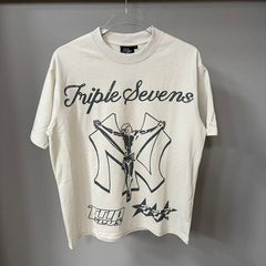 Triple Sevens Off‑White Crucifix Symbol Graphic Tee