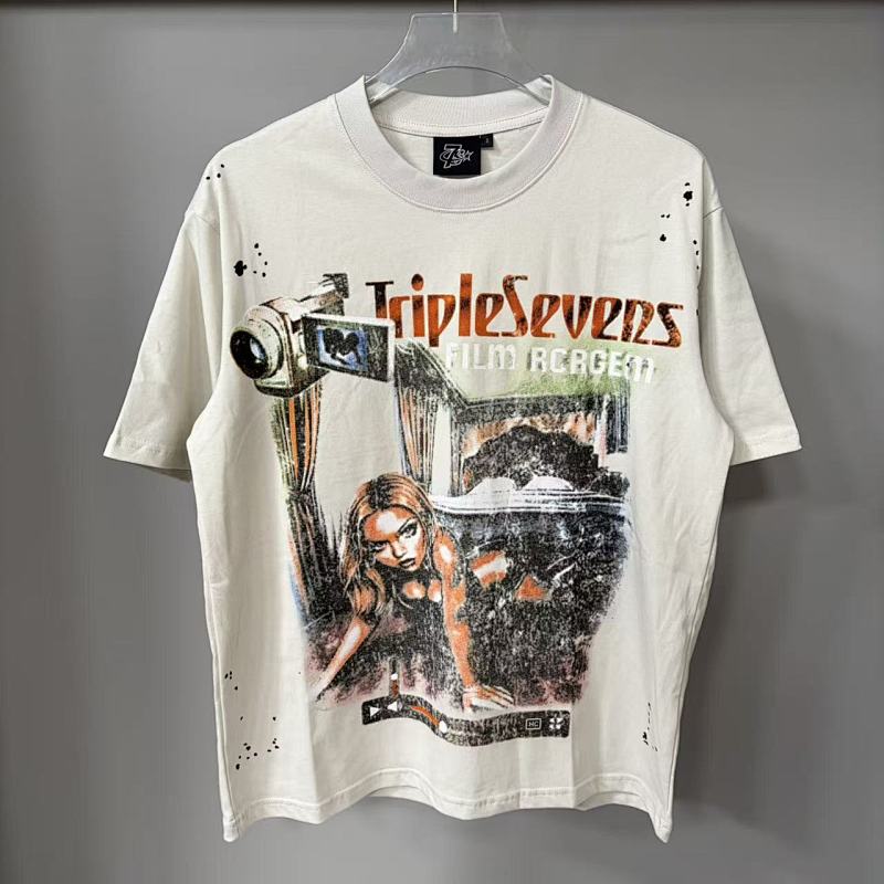 Triple Sevens Off‑White Film Camera Splash Print Graphic Tee