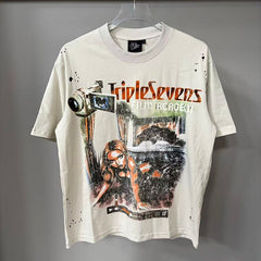 Triple Sevens Off‑White Film Camera Splash Print Graphic Tee
