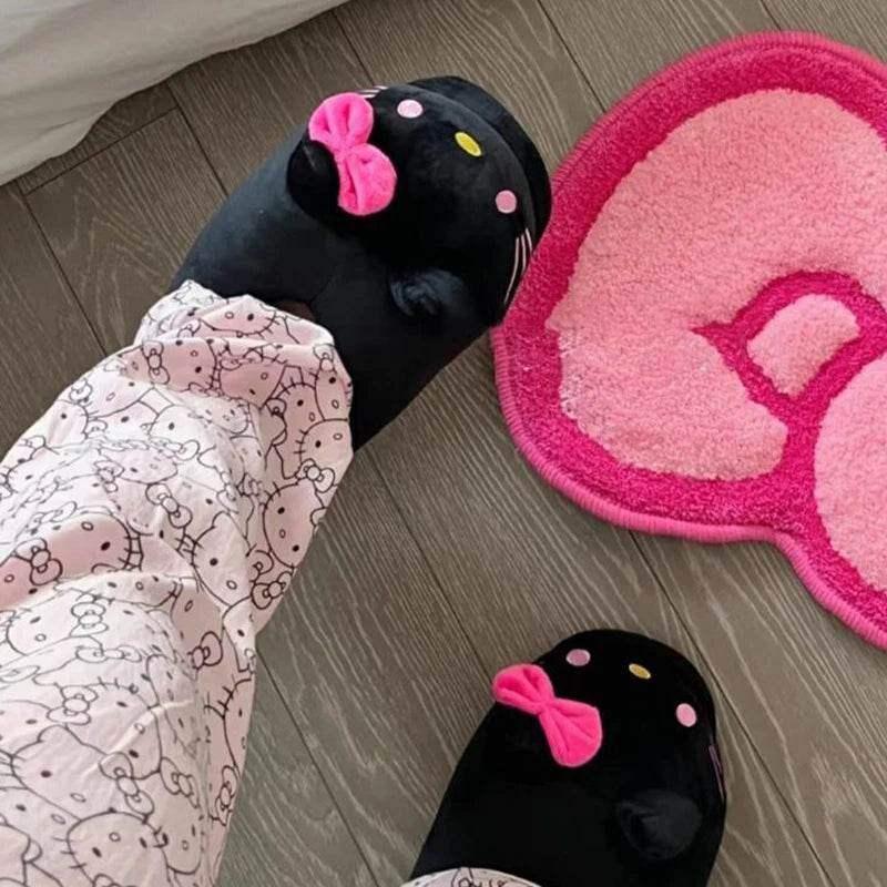 Dark Hello Kitty Fluffy Slippers