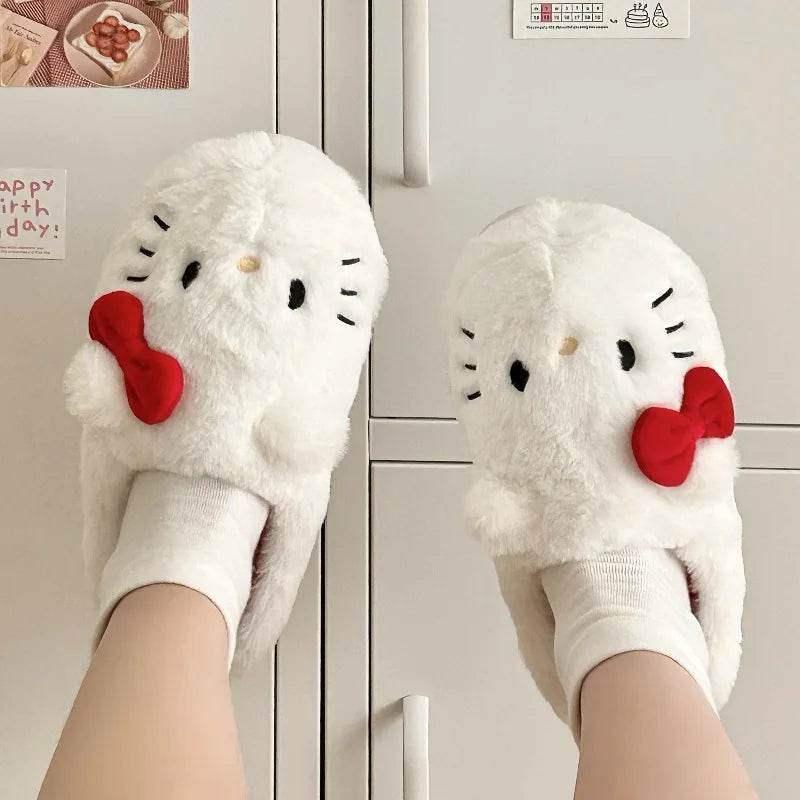 White Hello Kitty Fluffy Slippers