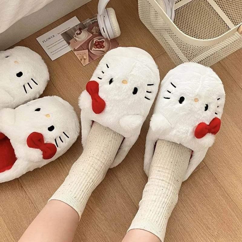 White Hello Kitty Fluffy Slippers