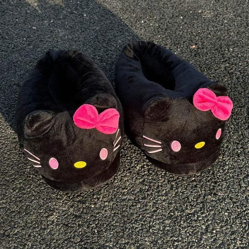 Dark Hello Kitty Fluffy Slippers