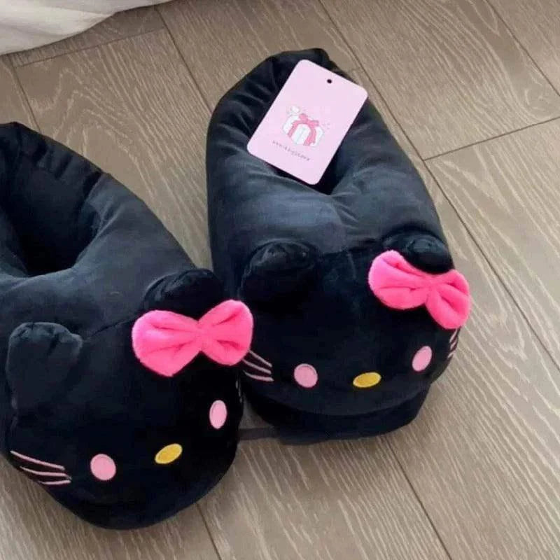 Dark Hello Kitty Fluffy Slippers