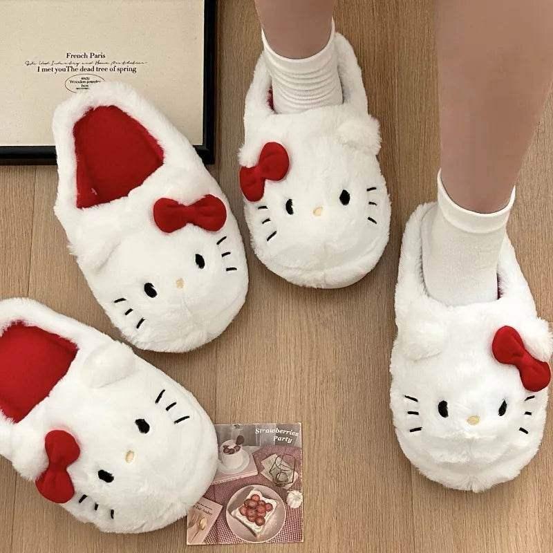 White Hello Kitty Fluffy Slippers