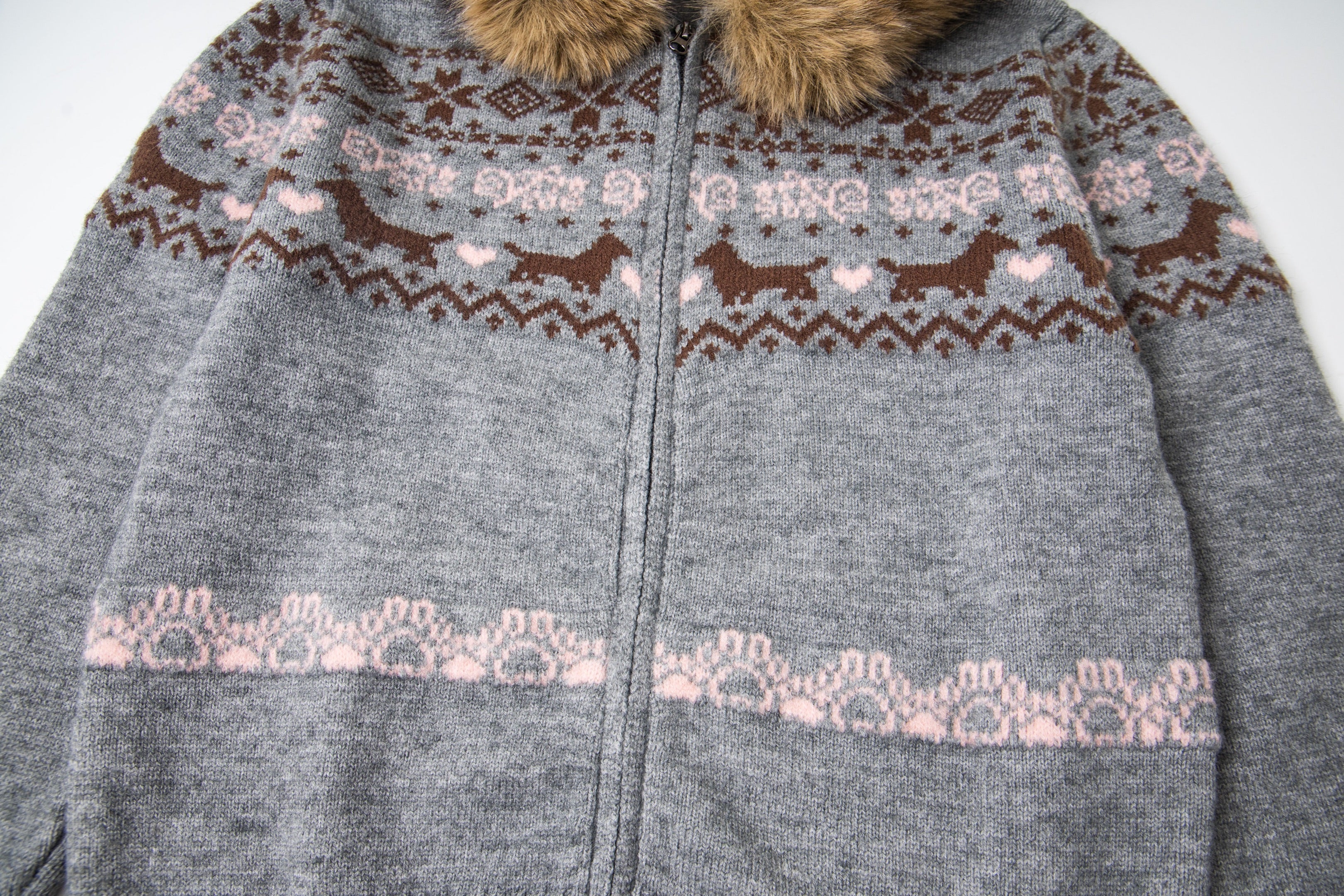 Girly Zip Up Hooded Cardigan Sweater with Fur Hood Jackets Knitted Drop Shoulder Fall Clothes Winter Hoodies Outerwear