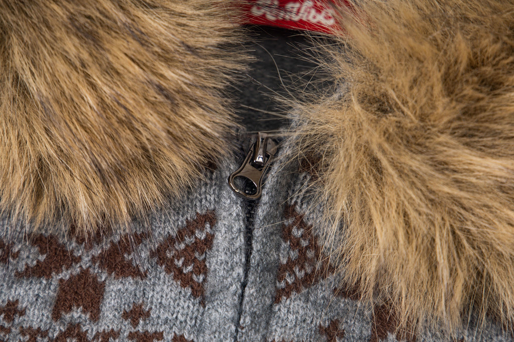 Girly Zip Up Hooded Cardigan Sweater with Fur Hood Jackets Knitted Drop Shoulder Fall Clothes Winter Hoodies Outerwear