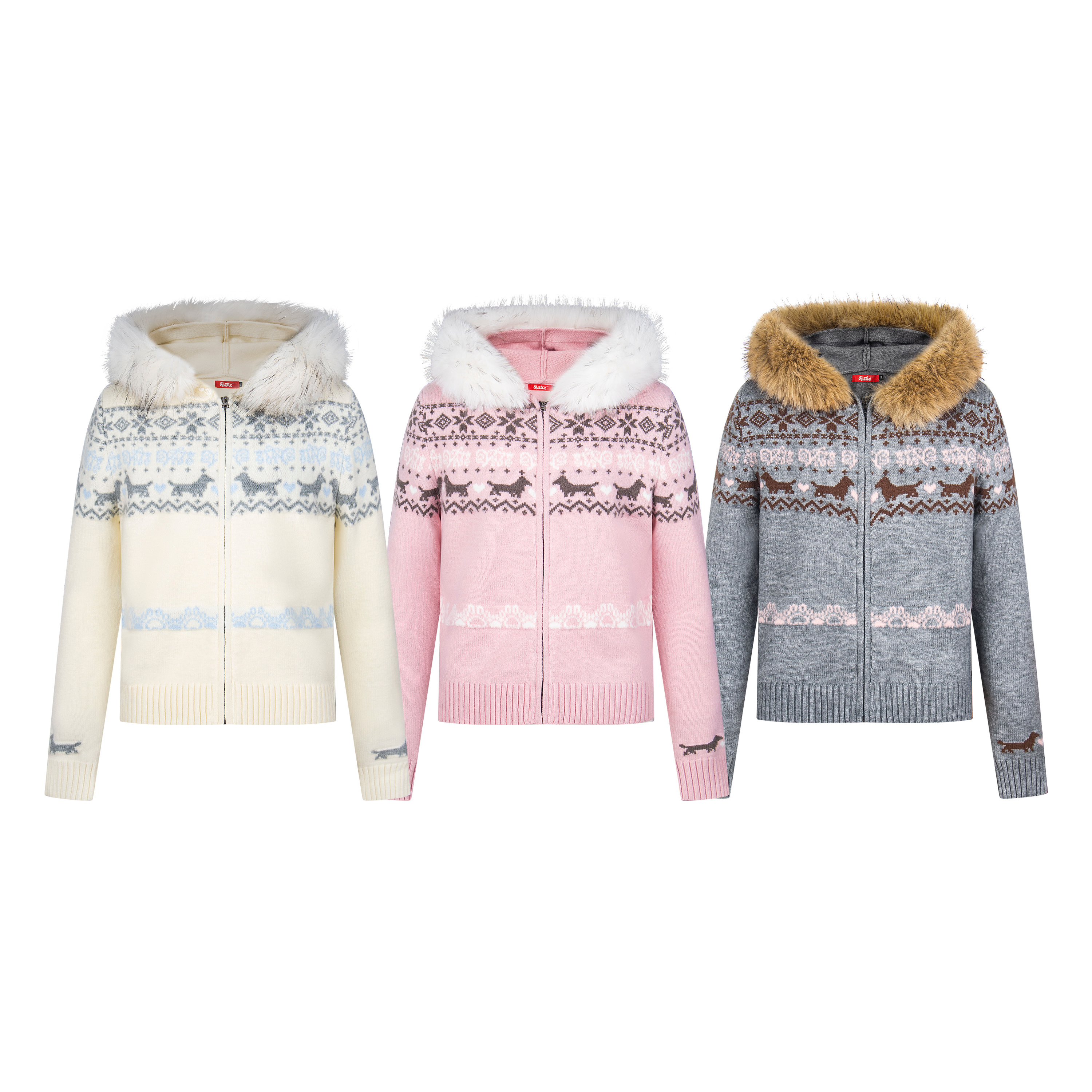 Girly Zip Up Hooded Cardigan Sweater with Fur Hood Jackets Knitted Drop Shoulder Fall Clothes Winter Hoodies Outerwear