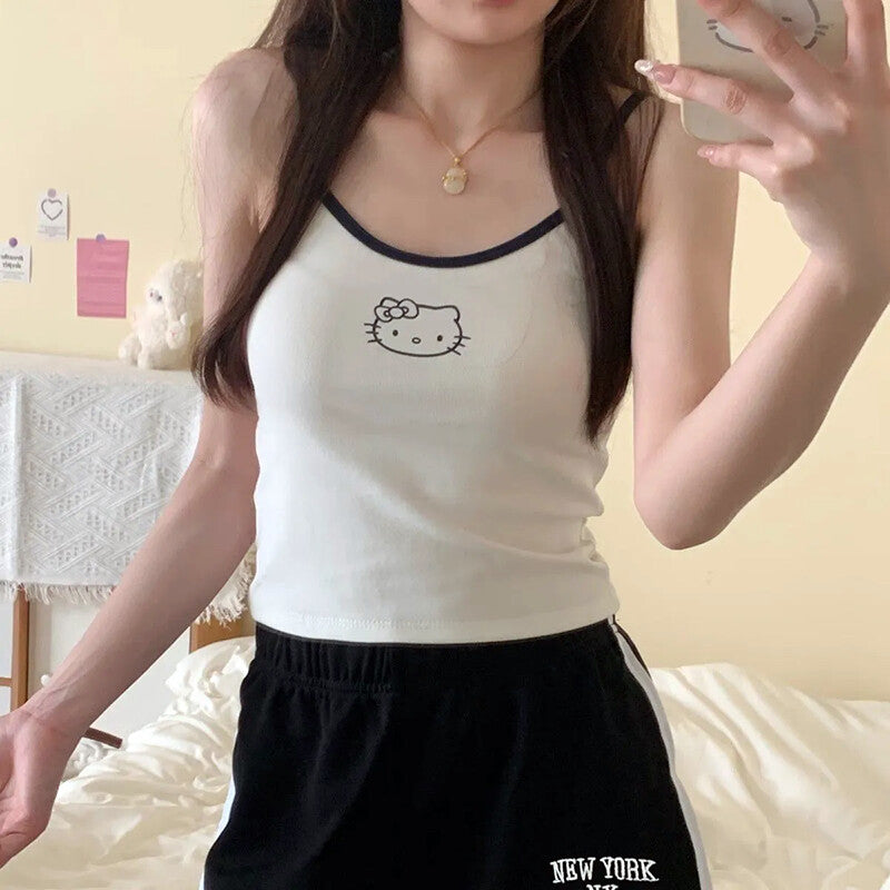 HK Built-in Bra Tank & Shorts Set - Pure Cotton Sleepwear for Girls