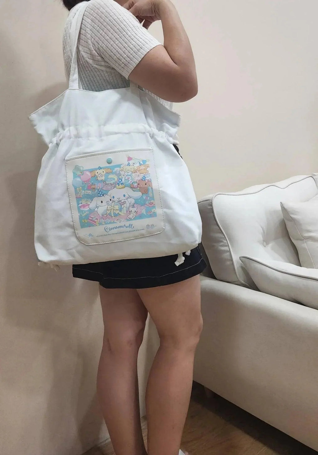 Cinnamoroll Family Drawstring Ruffled Canvas Bag
