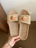 Handmade Linen HK Slides - Boho Braided Summer House Slippers for Women