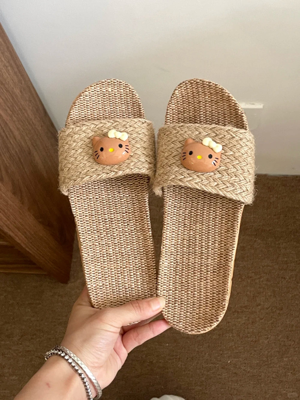 Handmade Linen HK Slides - Boho Braided Summer House Slippers for Women