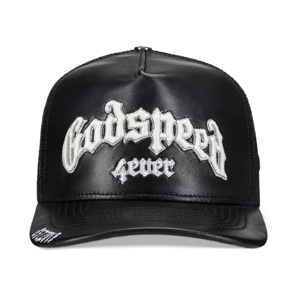 Godspeed Forever Black Leather Trucker Hat