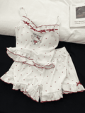 Hello Kitty Heart Print Cami & Shorts Pajama Set with Ruffle Trim