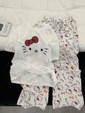 Hello Kitty Print Short Sleeve & Long Pants Pajama Set, Soft Cotton Loungewear