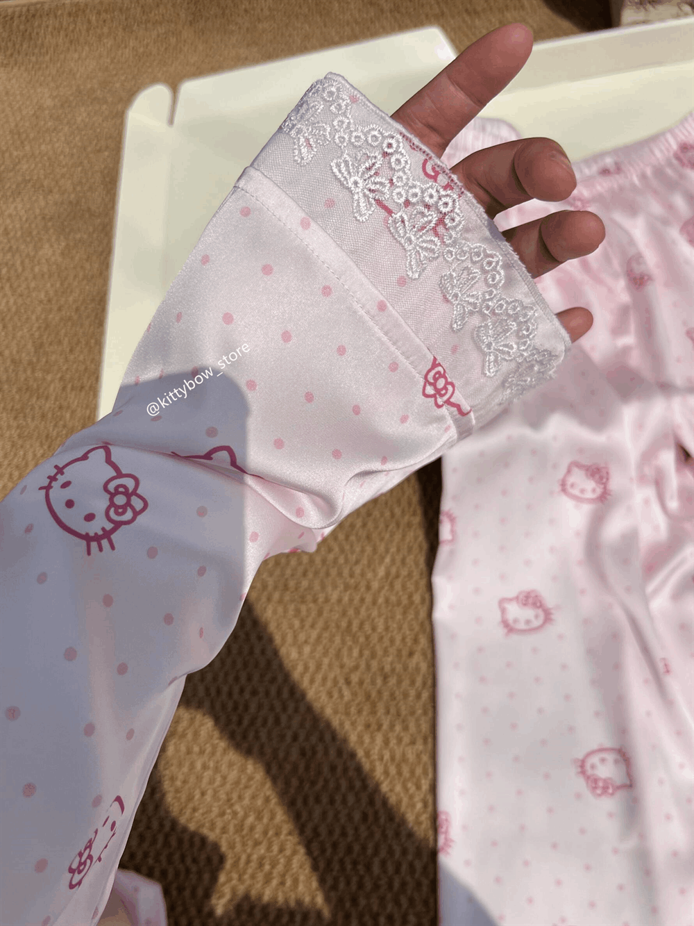 Hello Kitty Lace Trim Satin 4-Piece Pajama Set for Women