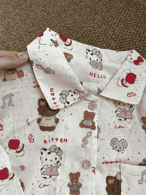 Hello Kitty & Friends Print Cotton Pajama Set