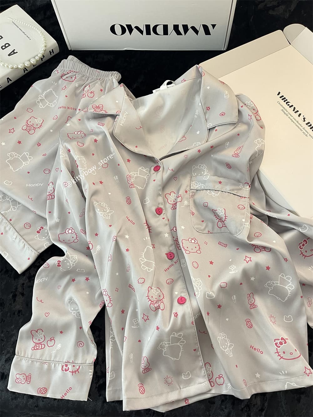 Hello Kitty Print Ice Silk Pajama Set for Women