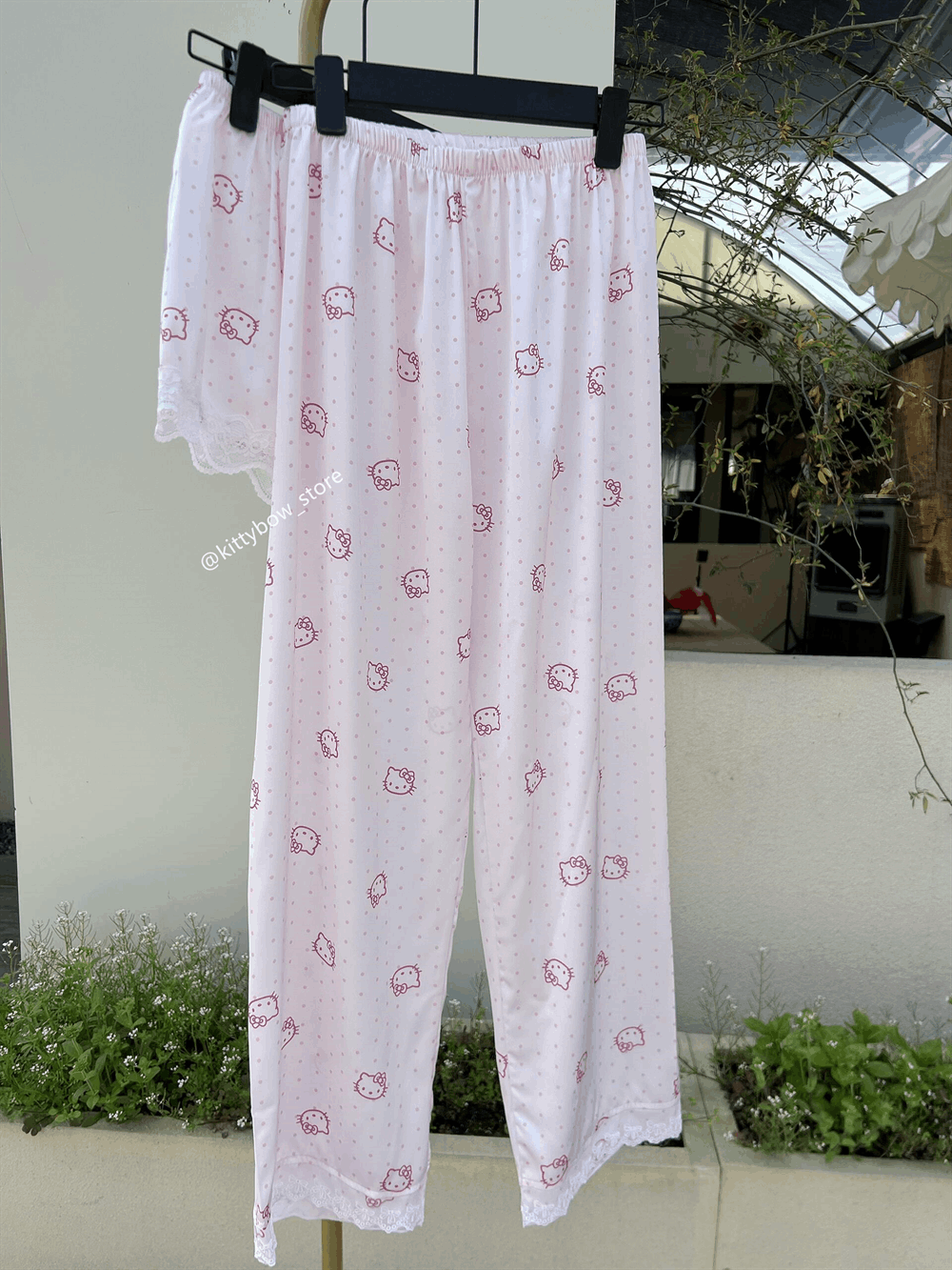 Hello Kitty Lace Trim Satin 4-Piece Pajama Set for Women