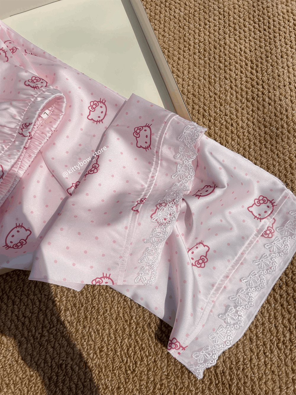Hello Kitty Lace Trim Satin 4-Piece Pajama Set for Women