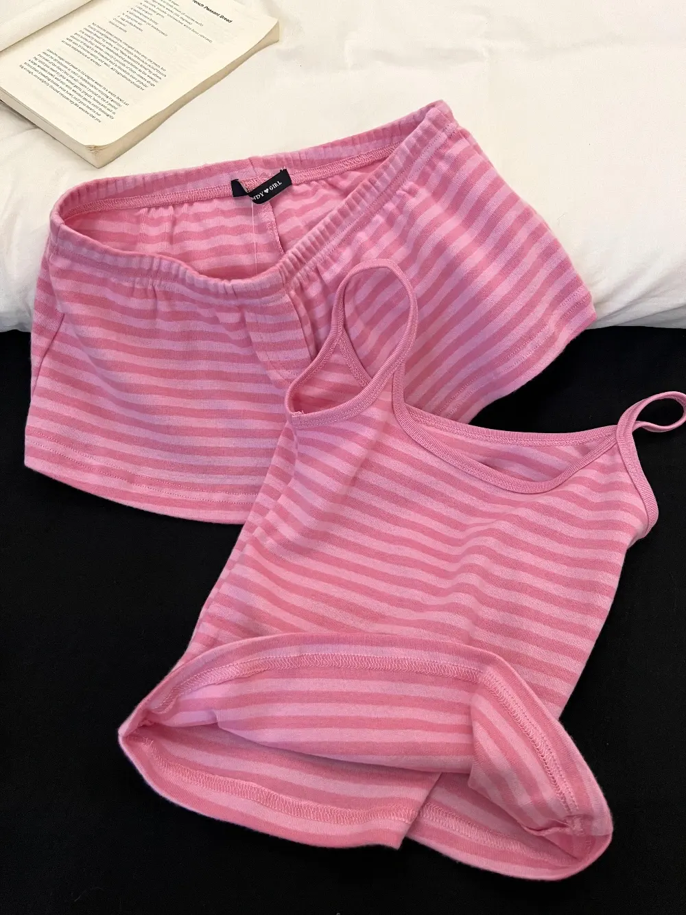 Pink Stripe Cotton Loungewear Set (2 Styles: Cami / Short Sleeve)