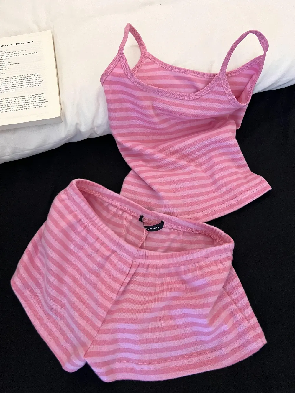Pink Stripe Cotton Loungewear Set (2 Styles: Cami / Short Sleeve)