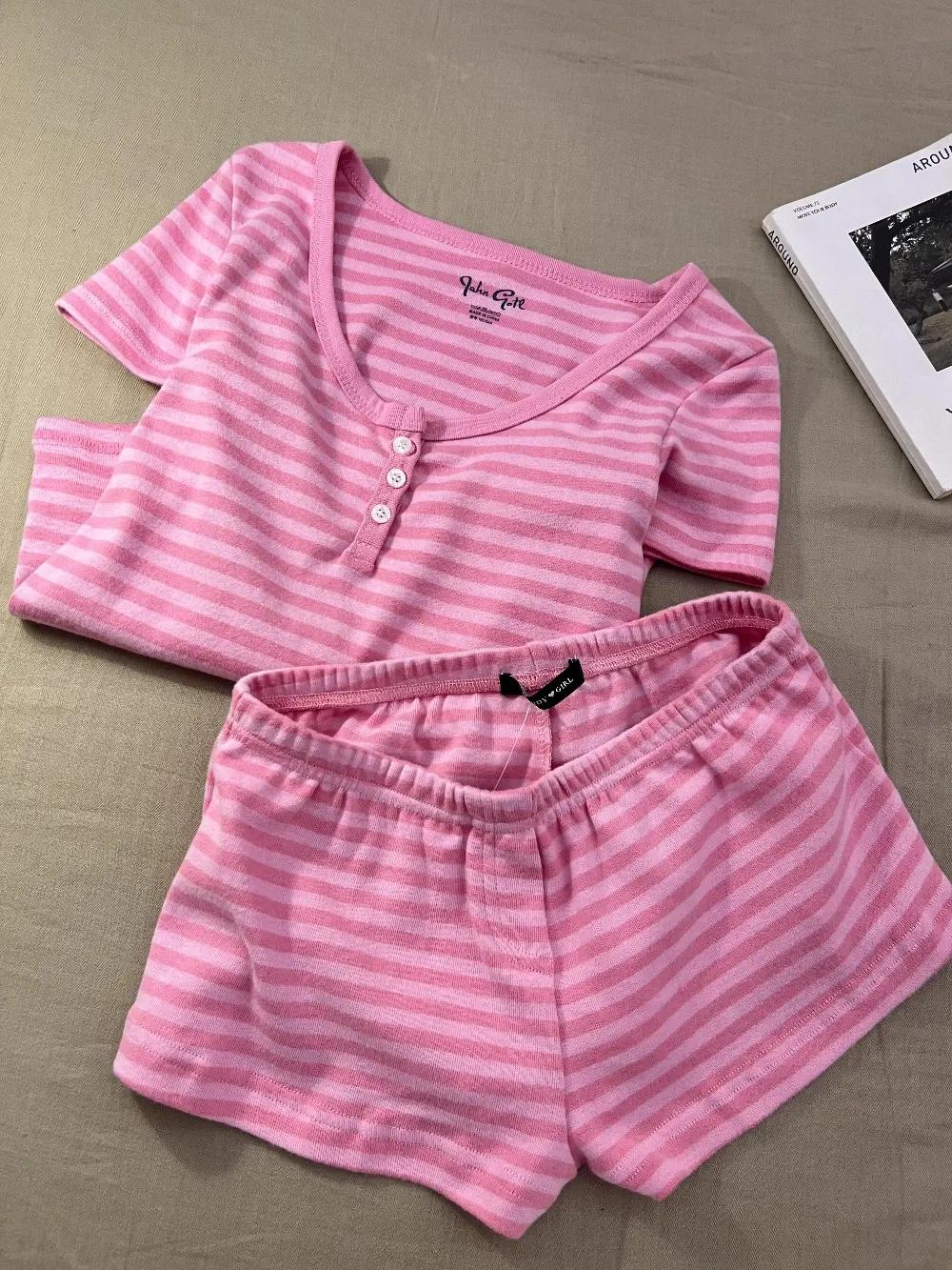 Pink Stripe Cotton Loungewear Set (2 Styles: Cami / Short Sleeve)